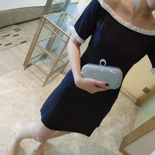 Diamond Studded Evening Clutch Bag with Chain Shoulder Strap