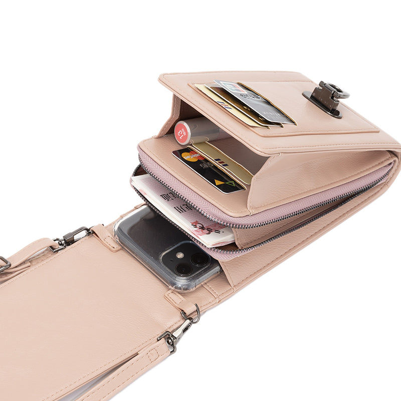 Women Solid Color Rivet Design Crossbody Bag Mobile Phone Shoulder Handbag