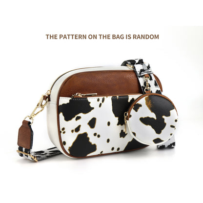Multifunctional Cow Color Matching Crossbody Bag with Zipper