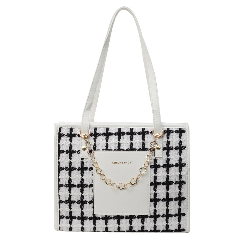 Large Capacity Plaid Tote Bag Fashionable and Versatile