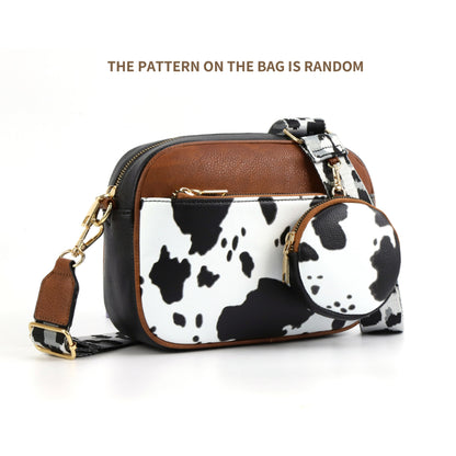 Multifunctional Cow Color Matching Crossbody Bag with Zipper