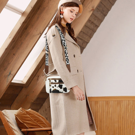 Multifunctional Cow Color Matching Crossbody Bag with Zipper