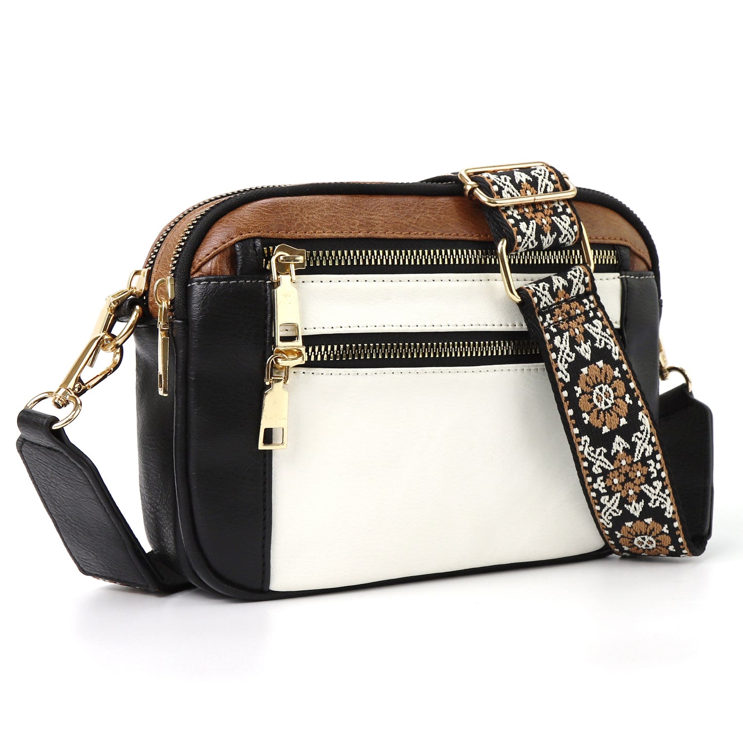 Multifunctional Cow Color Matching Crossbody Bag with Zipper