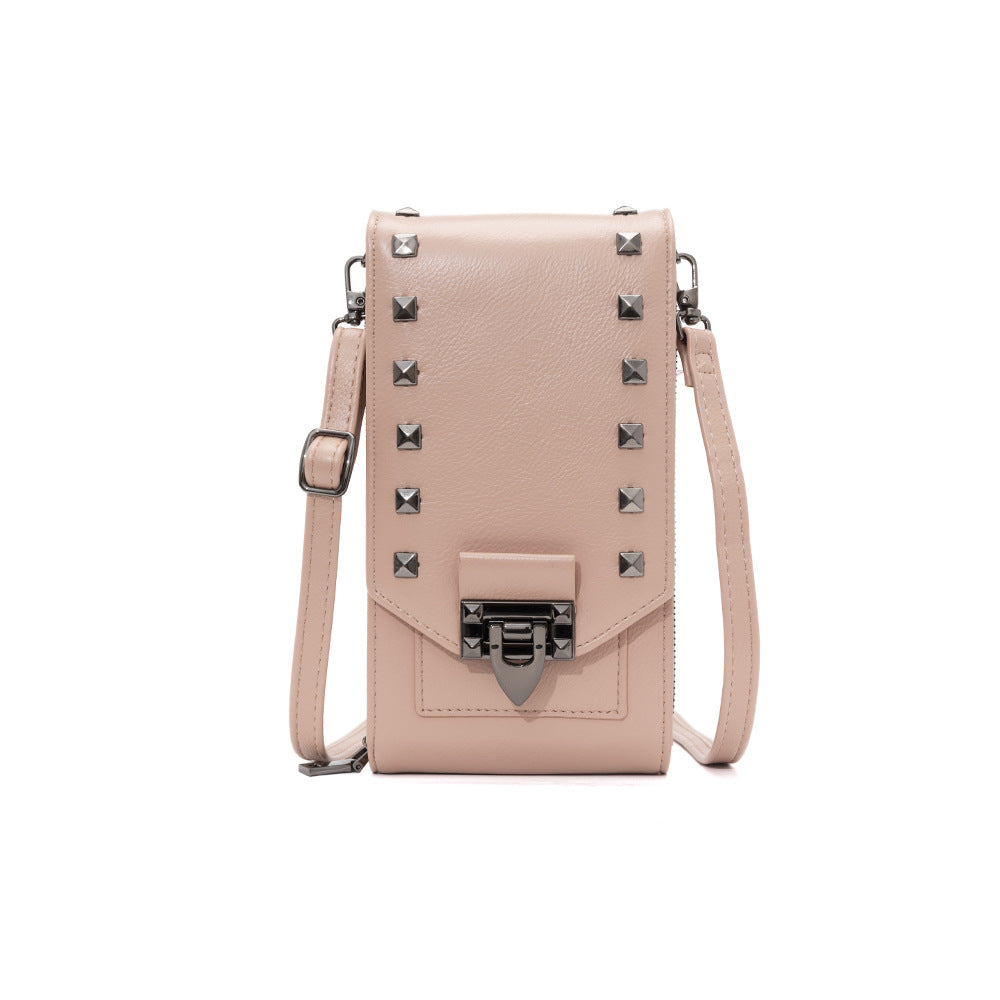 Women Solid Color Rivet Design Crossbody Bag Mobile Phone Shoulder Handbag