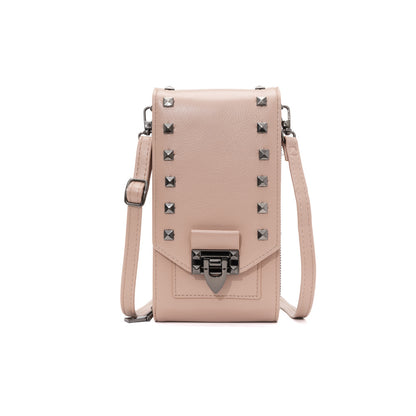 Women Solid Color Rivet Design Crossbody Bag Mobile Phone Shoulder Handbag
