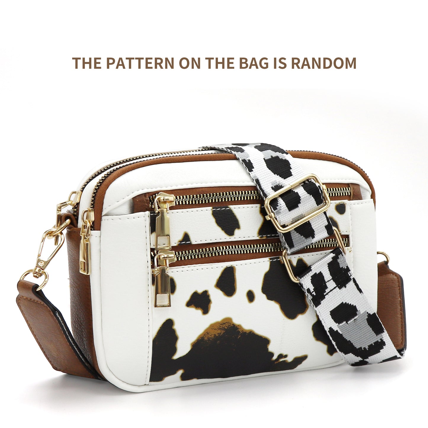 Multifunctional Cow Color Matching Crossbody Bag with Zipper
