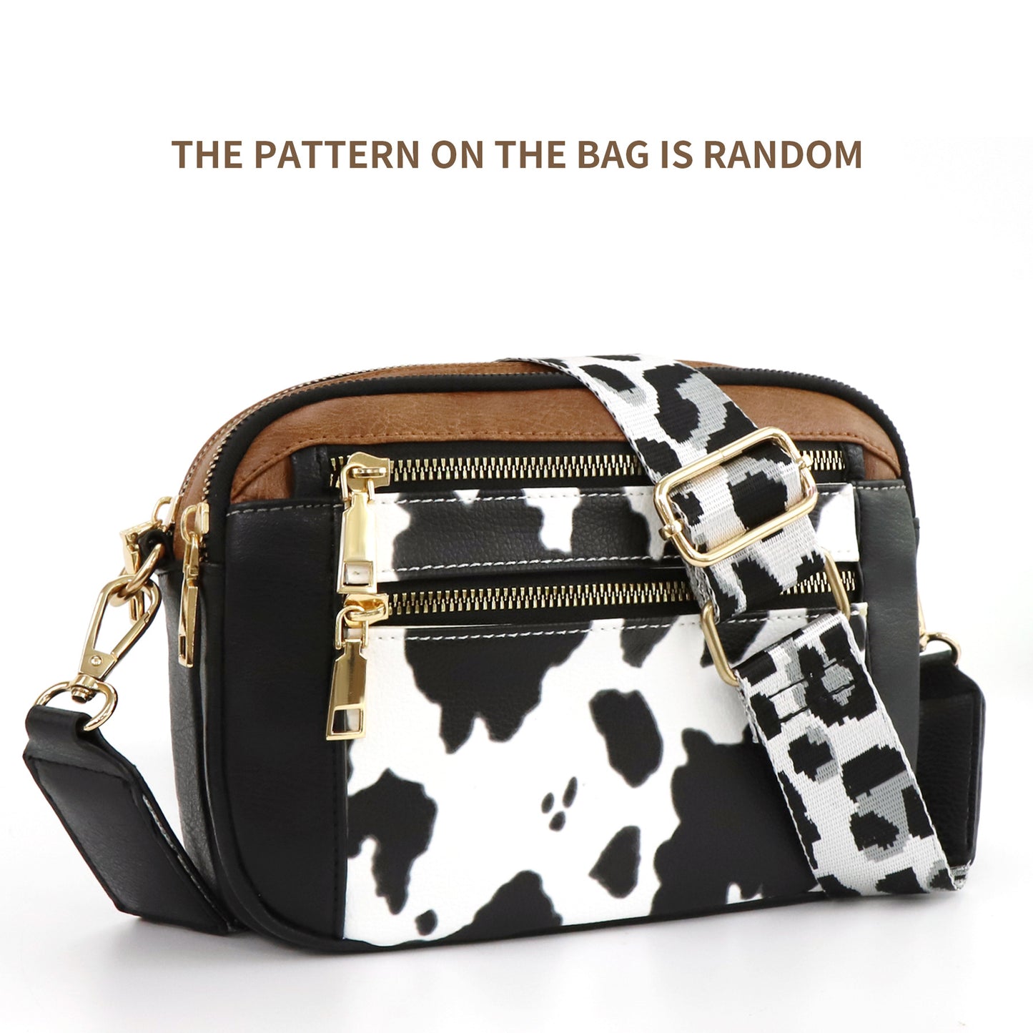 Multifunctional Cow Color Matching Crossbody Bag with Zipper