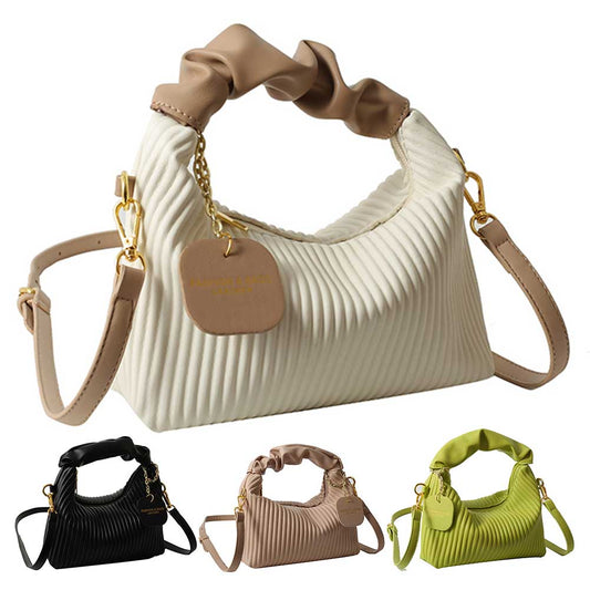 Women PU Leather Pleated Cloud Crossbody Bag Small Tote Casual Simple Elegant Messenger Bag